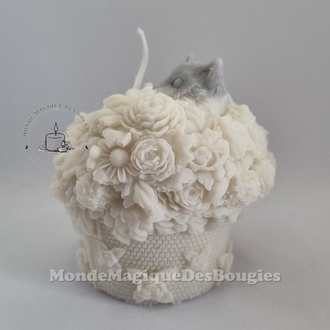 Bougies panier chat fleurs