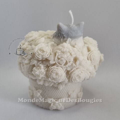 Bougies panier chat fleurs